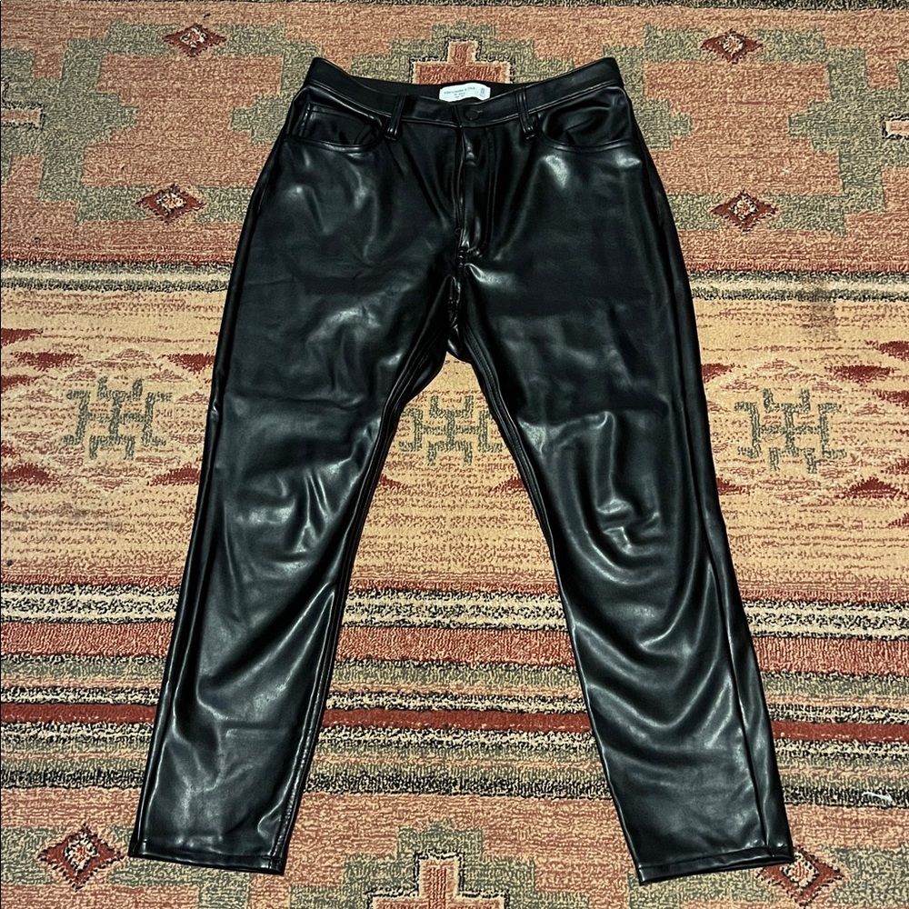 Abercrombie & Fitch Black faux leather high rise pants.